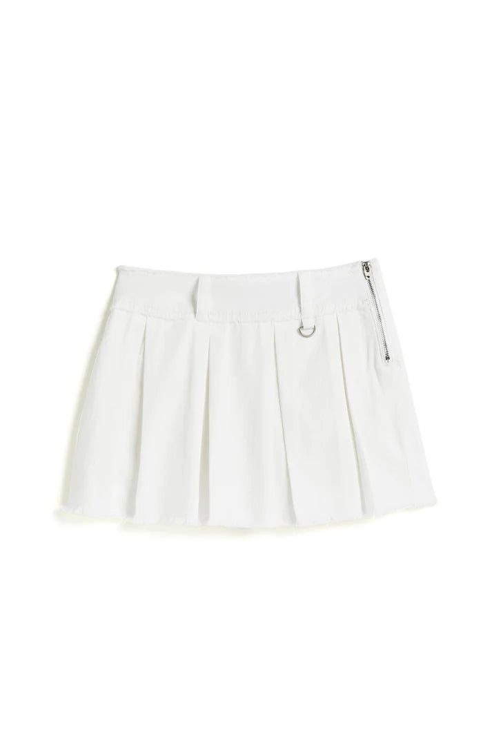 White Pleated Zip Up Denim Skort
