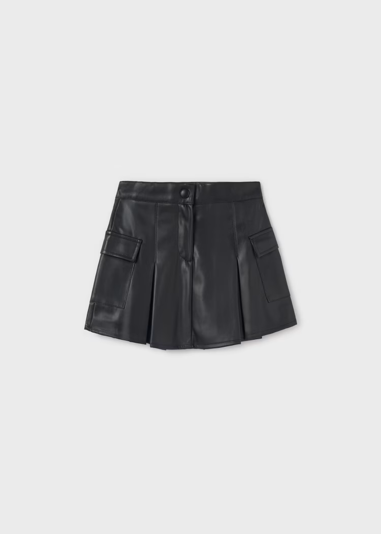 Black Pleated Leather Skirt