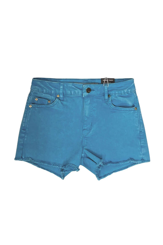 Brittany Neon Blue Frayed Denim Shorts