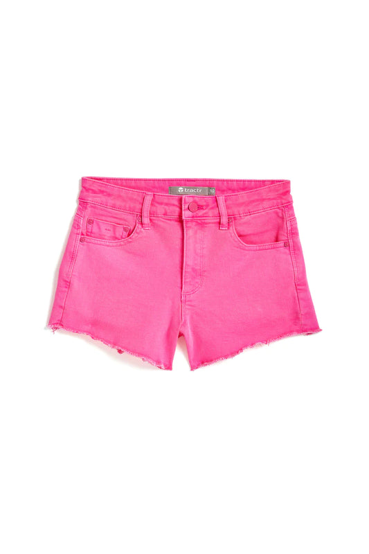 Brittany Neon Pink Frayed Denim Shorts