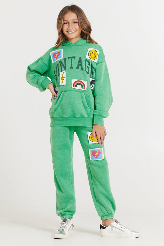 Green Vintage Patch Hoodie